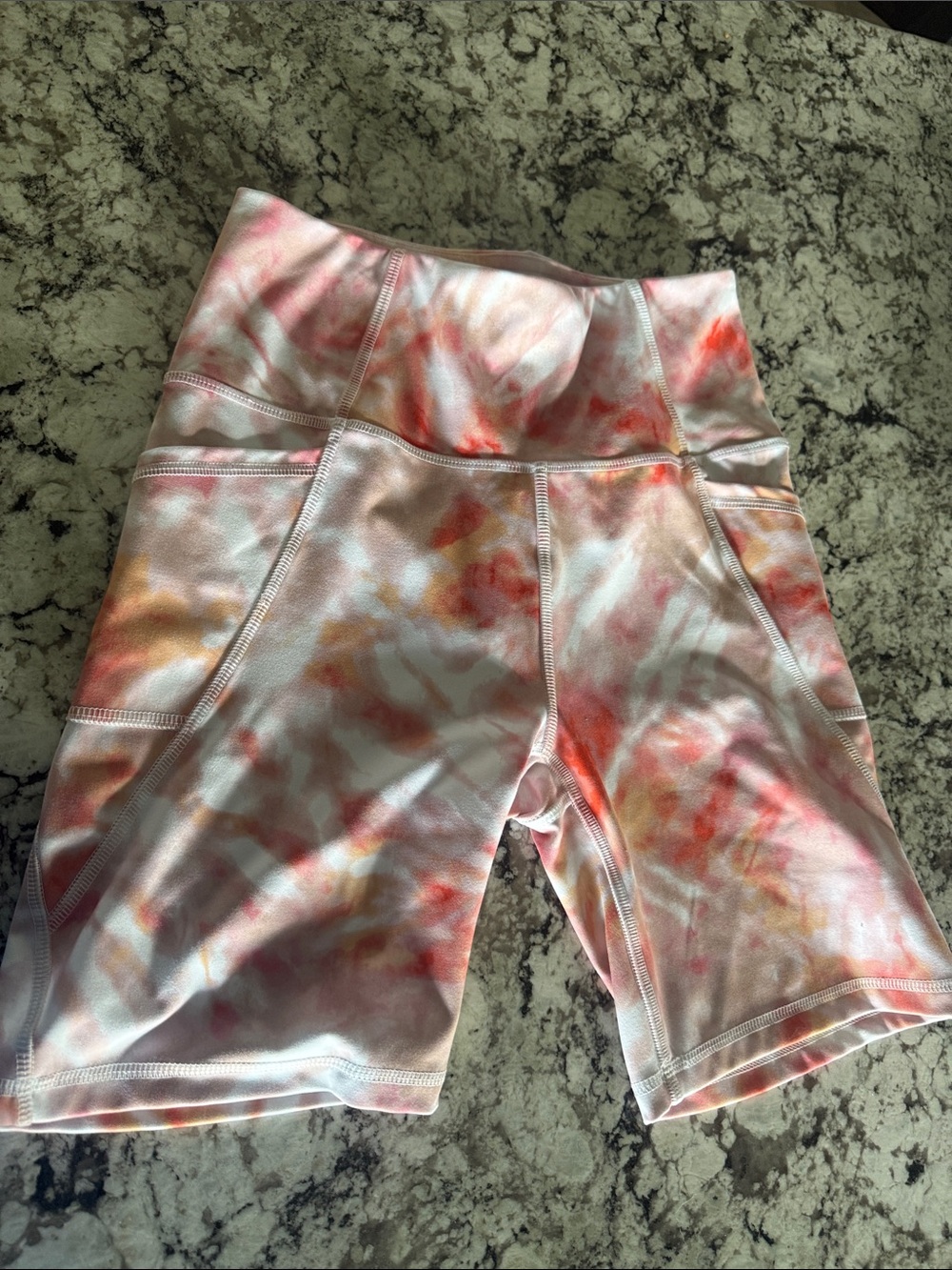 High-Waist Tie-Dye Biker Shorts - Pink & Orange